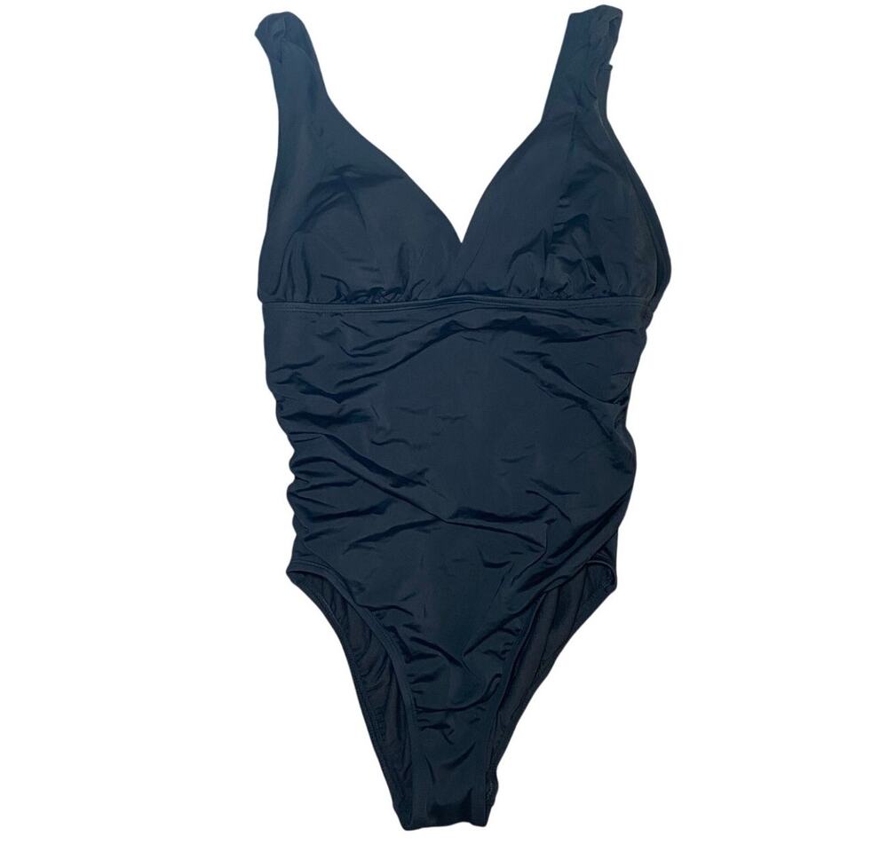 Black Ruched One Piece Swim Suit - Size L (12-14)